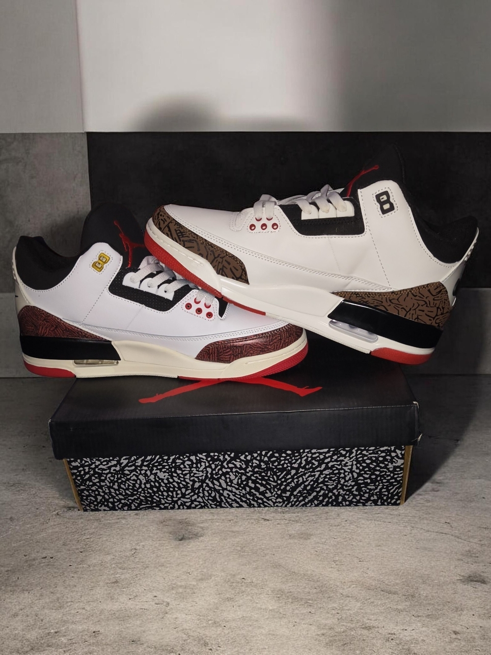 White Black Red Men's Leather Basketball Sneakers